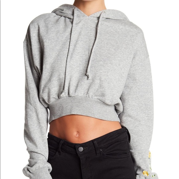 Kendall + Kylie Cropped Grey Floral Hoodie - Picture 3 of 4
